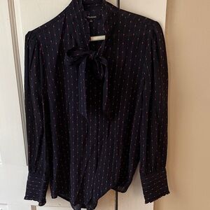 Madewell Navy Blouse with Red Dots